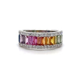 18K W Gold 2.26ctw Baguette Multicolor Sapphire 0.44ctw H/SI1 Diamond Ring