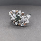 Estate 18K W Gold 1.54ctw Fancy Green, Brown & H-I/SI2 Diamond Cocktail Ring