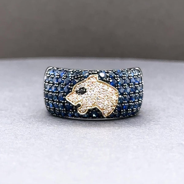 Estate Effy 14K W Gold 2.05ctw Sapphire & 0.19ctw G-H/SI1 Diamond Signature Panther Ring