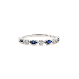 14K W Gold 0.32ctw Sapphire 0.10ctw H-I/SI1 Milgrain Diamond Band