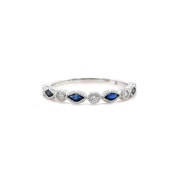 14K W Gold 0.32ctw Sapphire 0.10ctw H-I/SI1 Milgrain Diamond Band