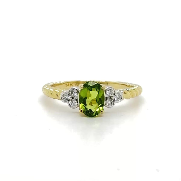14K Y Gold 0.93ct Peridot and 0.09ctw G/VS1 Diamond Ring