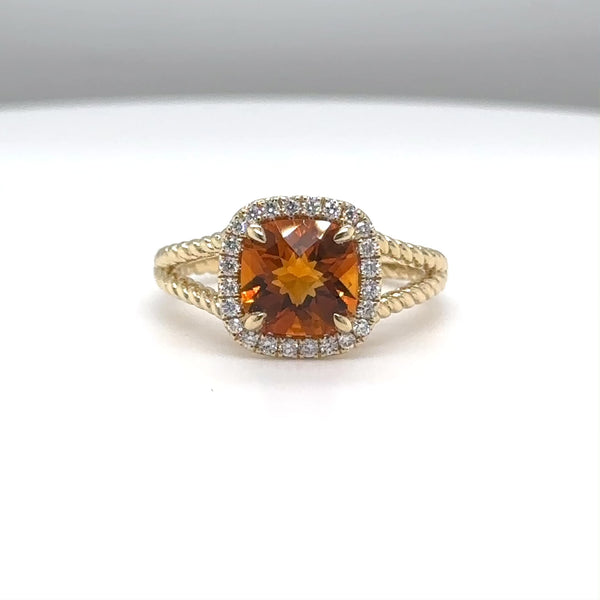 Bague en or 14 carats avec citrine de 1,87 ct et diamant G/SI1 de 0,20 ct au total