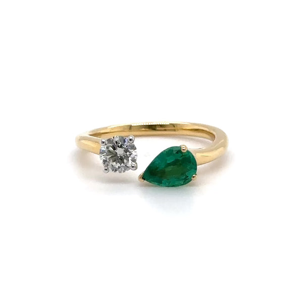 18K Y Gold 0.69ct Emerald and J/VS2 0.40ct Diamond Ring