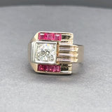 Estate 14K TT Retro 0.83ct J-K/SI2 Diamond & 0.30ctw Lab-Created Ruby Ring