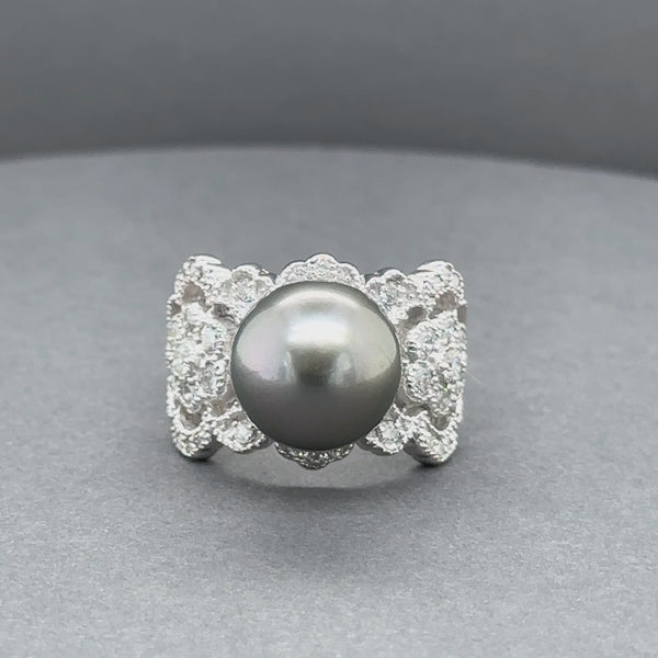 Estate Effy 14K W Gold Tahitian Pearl & 0.67ctw G-H/SI1-2 Diamond Ring