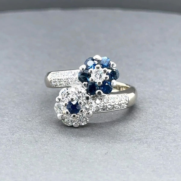 Estate 14K W Gold 0.91ctw Sapphire & 0.77ctw G-H/SI1-2 Diamond Flower Ring