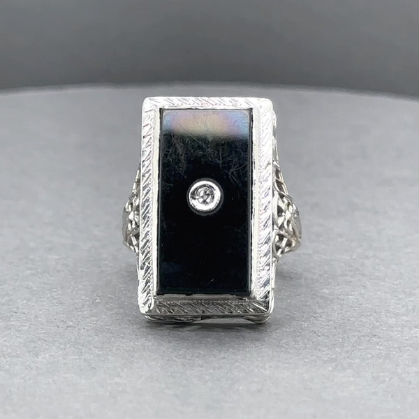 Estate 14K W Gold Art Deco 3.42ct Onyx & 0.03ct H-I/VS2 Diamond Ring