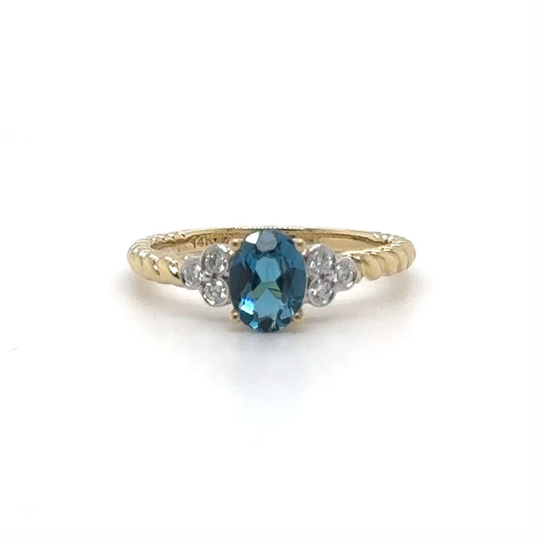 14K Y Gold 0.81ct Blue Topaz and 0.09ctw G/SI1 Diamond Ring