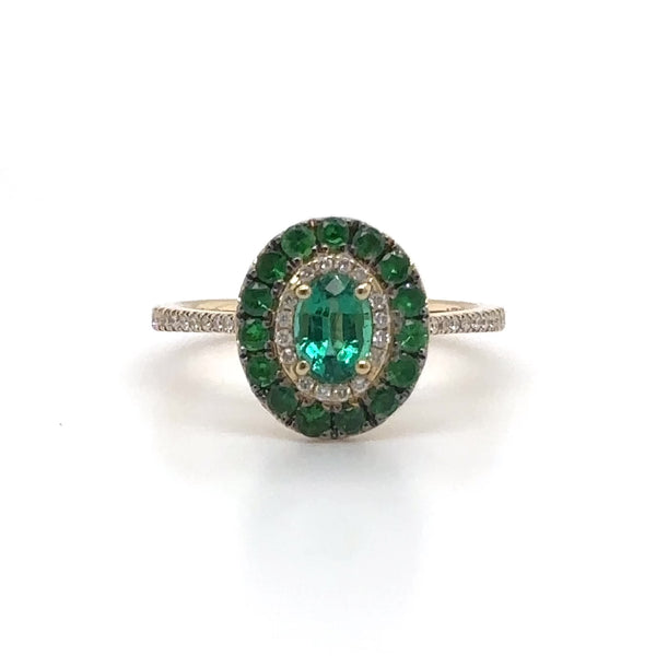 14K Y Gold 0.14ctw Diamond 0.51ctw Emerald 0.45ctw Tsavorite Ring