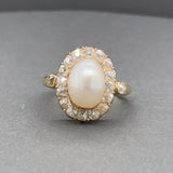 Estate Victorian 18K Y Gold Saltwater Pearl & 1.04ctw Diamond Ring GIA