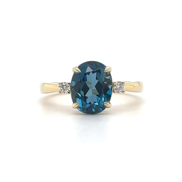 14K Y Gold 3.29ct London Blue Topaz and 0.08ctw G/VS2 Diamond Ring