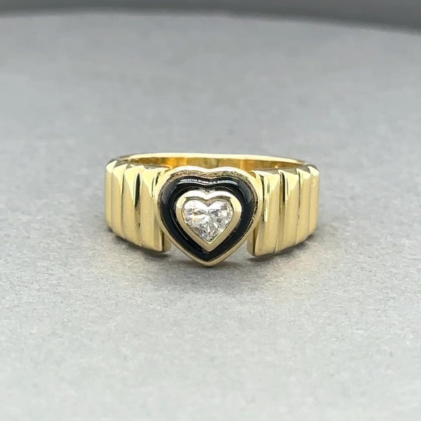 Estate 18K Y Gold 0.36ct Diamond Black Enamel Heart Ring