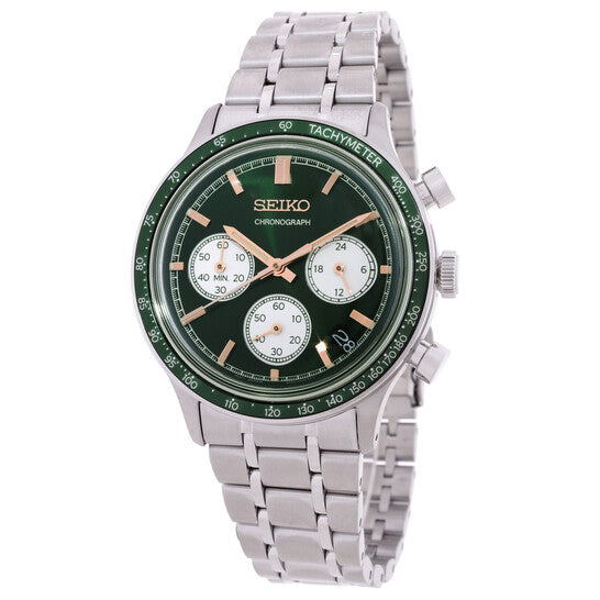 Men's Seiko Watch Sports Chronograph Green Dial 38mm SSB481