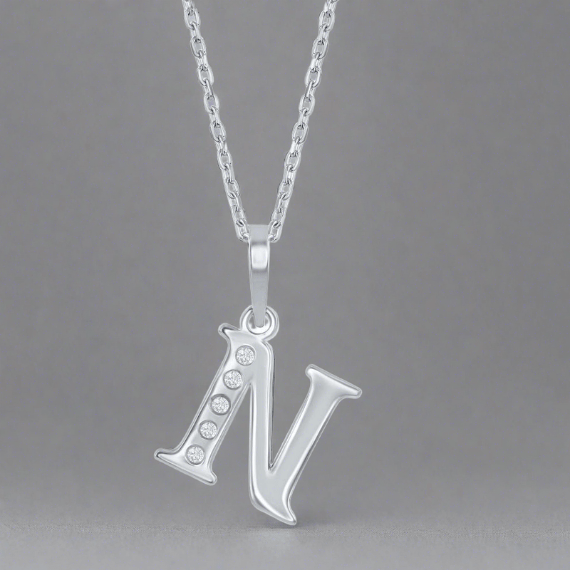 SS 0.03cttw H/I1 Diamond Initial 'N' Pendant - Walter Bauman Jewelers