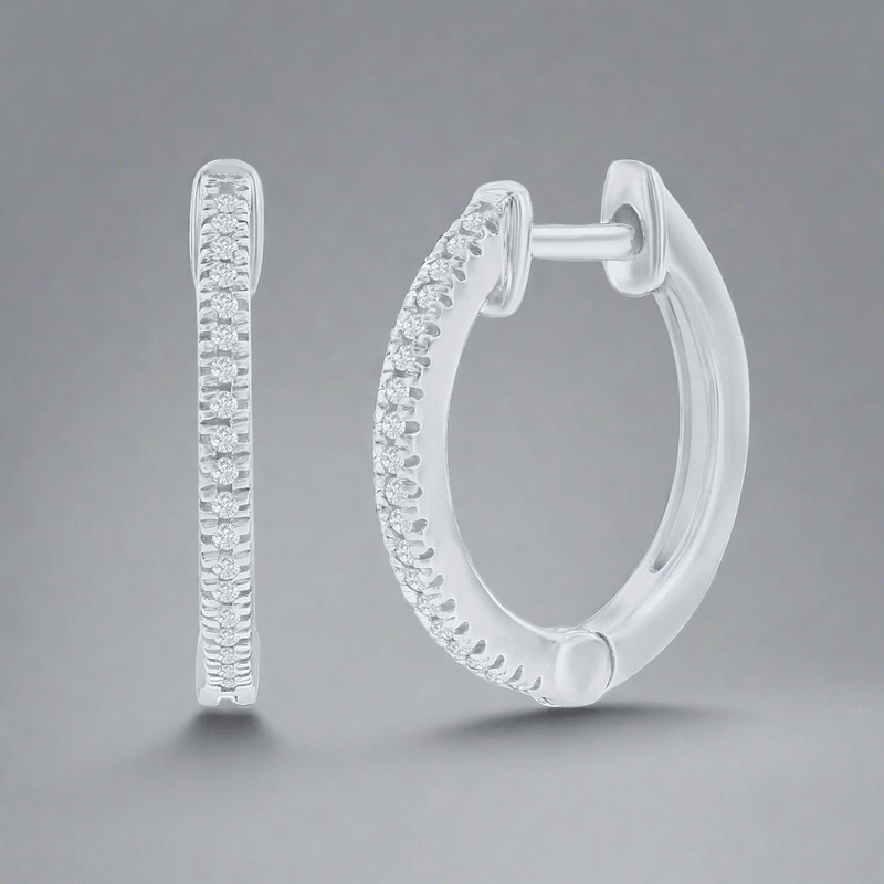 SS 0.07ctw 15mm Huggie I/SI2 Diamond Earrings - Walter Bauman Jewelers