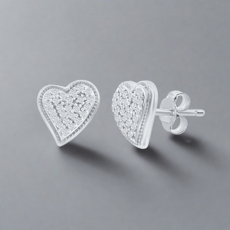 SS 0.09ctw I/SI2 Heart Diamond Stud Earrings - Walter Bauman Jewelers