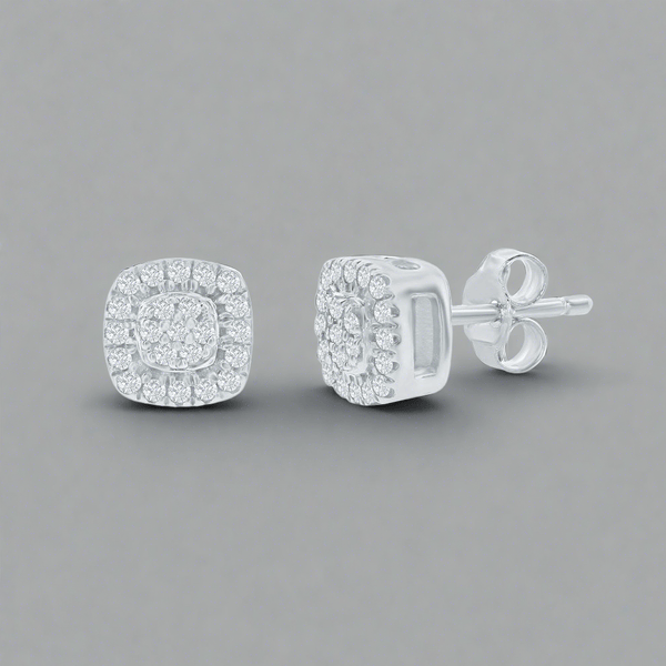 SS 0.09ctw Square I/SI2 Diamond Stud Earrings - Walter Bauman Jewelers