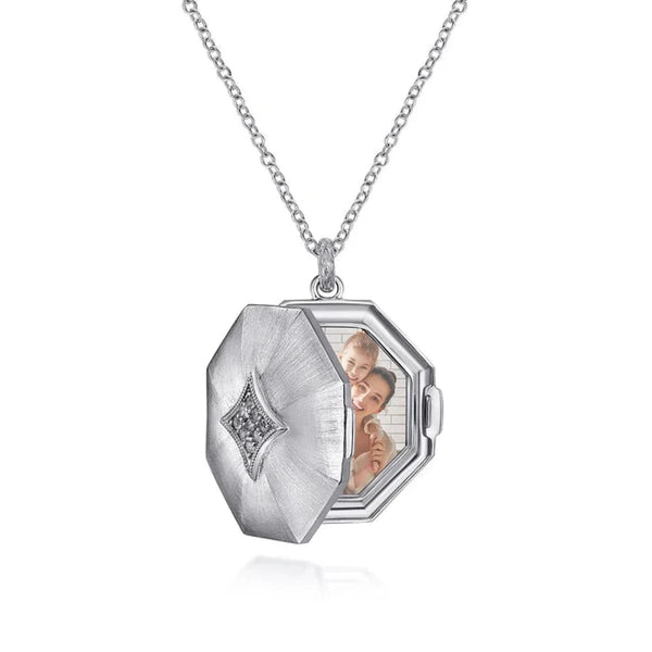 SS 0.10ctw White Sapphire Octagon Shape Locket - Walter Bauman Jewelers