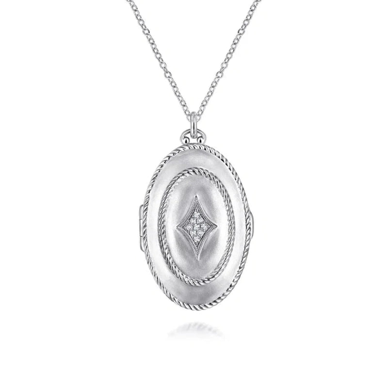 SS 0.10ctw White Sapphire Oval Locket - Walter Bauman Jewelers