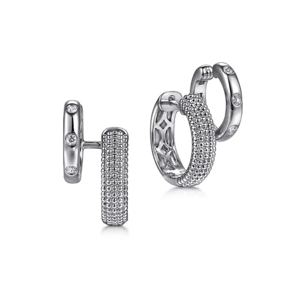 SS 0.14ctw White Sapphire Beaded Stacking Hoop Earrings - Walter Bauman Jewelers