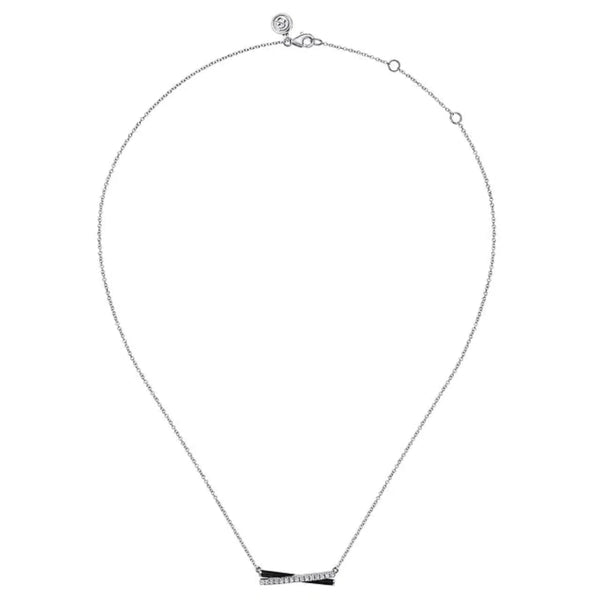 SS 0.18ctw White Sapphire and Black Enamel Criss Cross Bar Necklace - Walter Bauman Jewelers