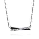 SS 0.18ctw White Sapphire and Black Enamel Criss Cross Bar Necklace - Walter Bauman Jewelers