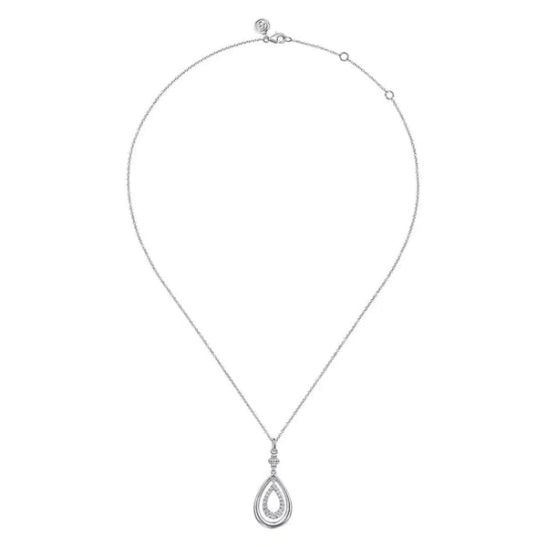 SS 0.35ctw Teardrop White Sapphire Beaded Pendant - Walter Bauman Jewelers