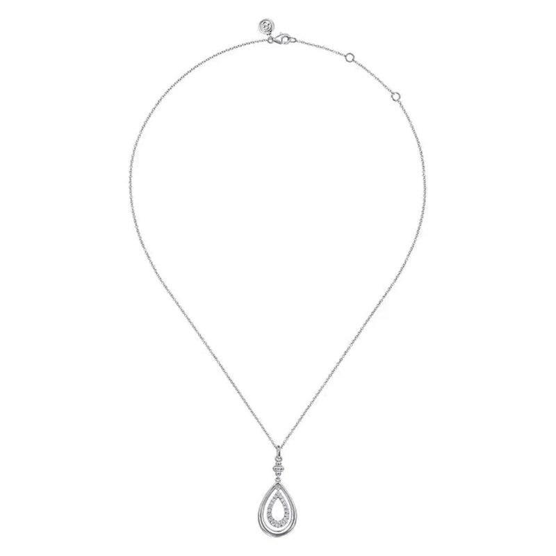 SS 0.35ctw Teardrop White Sapphire Beaded Pendant - Walter Bauman Jewelers