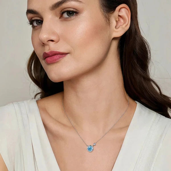 SS 0.90ctw Blue Topaz and 0.02ctw Diamond Necklace - Walter Bauman Jewelers