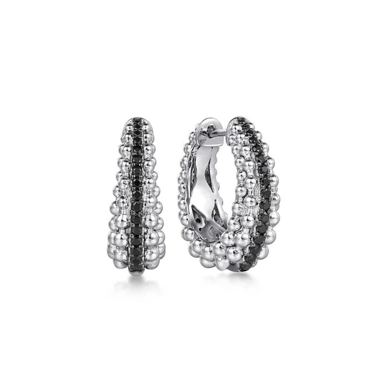 SS 0.95ctw Black Spinel Beaded Hoop Earrings - Walter Bauman Jewelers