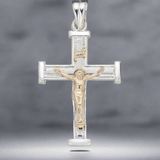 SS 14K Y Gold Brushed Finish Crucifix 3.0grams - Walter Bauman Jewelers