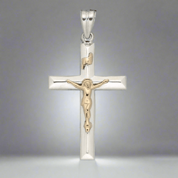 SS 14K Y Gold Two - Tone Crucifix 32mm x 19mm - Walter Bauman Jewelers