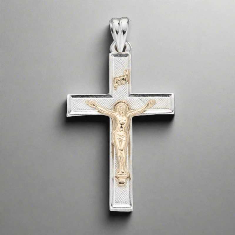 SS 14K Y Gold Two - Tone Crucifix 35mm x 21.5mm - Walter Bauman Jewelers