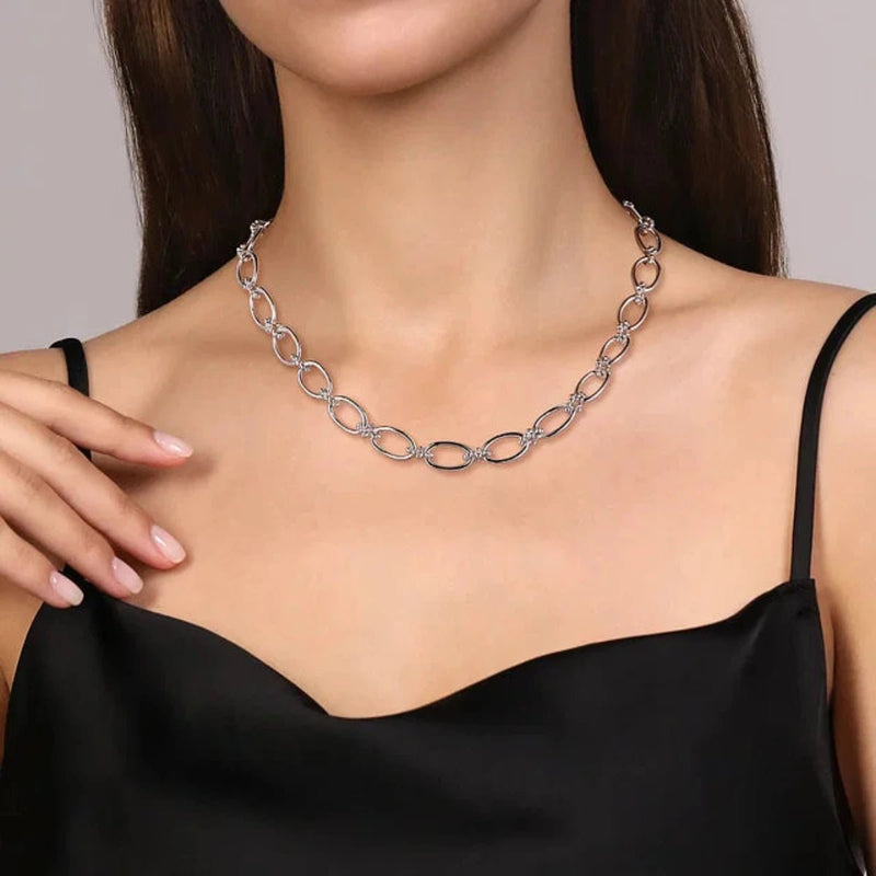 SS 17" Oval Link Beaded Necklace - Walter Bauman Jewelers