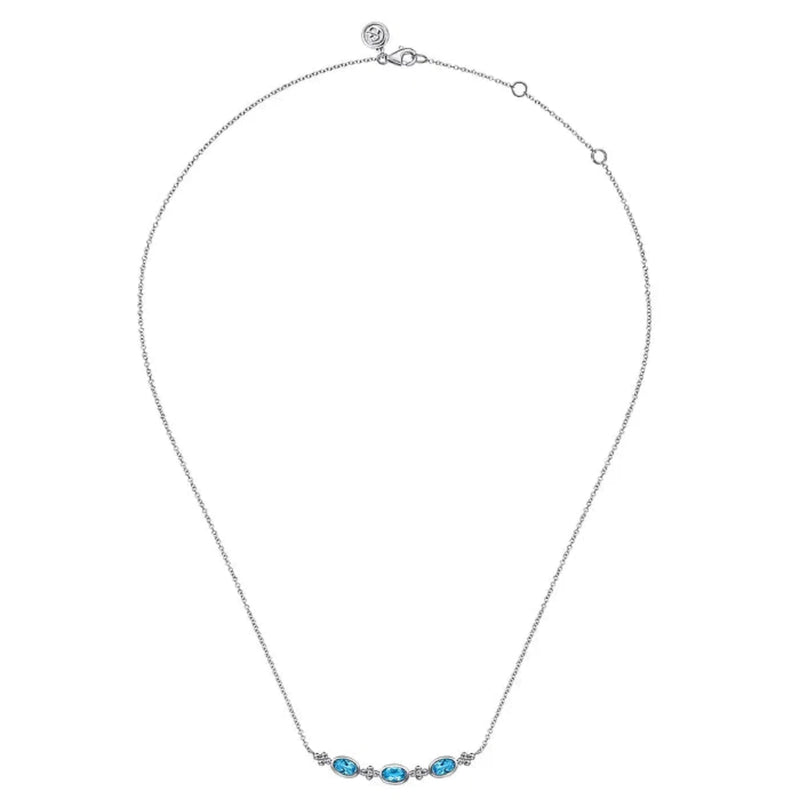 SS 17.5" Bar Necklace With Swiss Blue Topaz - Walter Bauman Jewelers