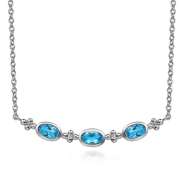 SS 17.5" Bar Necklace With Swiss Blue Topaz - Walter Bauman Jewelers