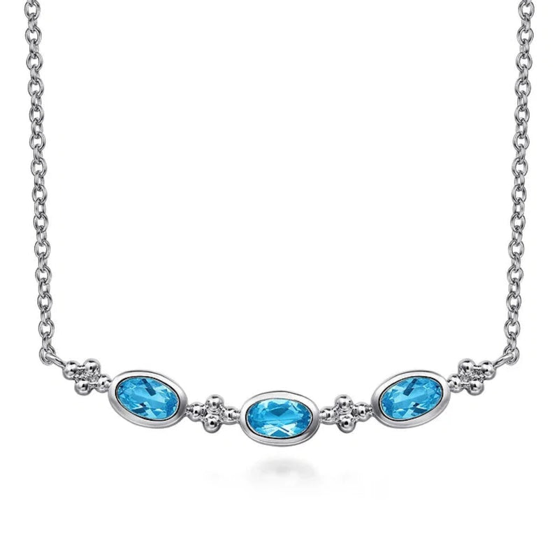 SS 17.5" Bar Necklace With Swiss Blue Topaz - Walter Bauman Jewelers