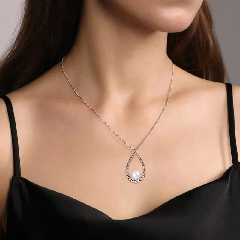 SS 17.5" Teardrop Beaded Pearl Pendant Necklace - Walter Bauman Jewelers