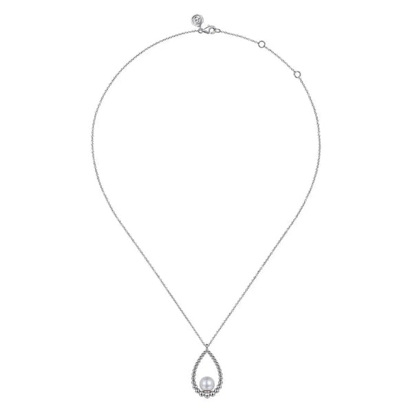 SS 17.5" Teardrop Beaded Pearl Pendant Necklace - Walter Bauman Jewelers