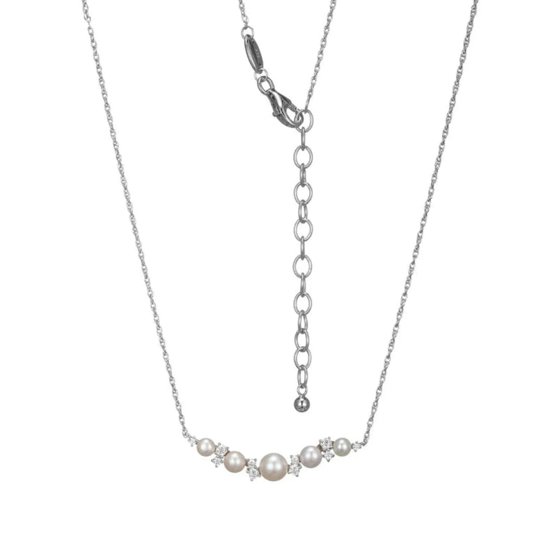 SS 19" CZ Freshwater Peal Bar Necklace - Walter Bauman Jewelers