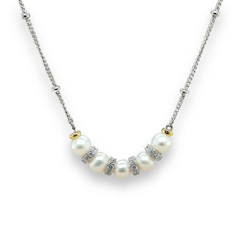 SS 19" CZ Freshwater Peal Bead Necklace - Walter Bauman Jewelers