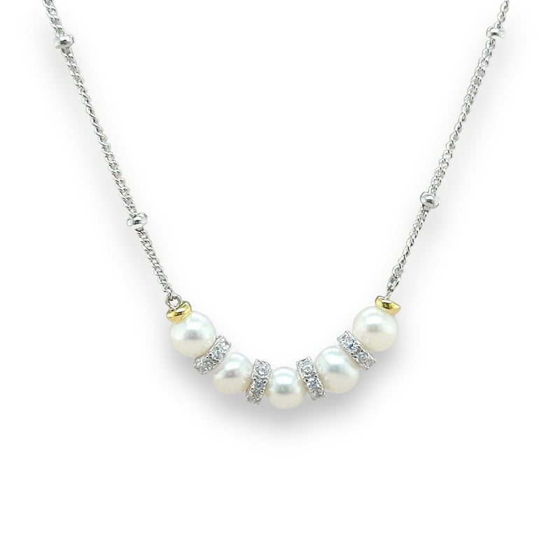 SS 19" CZ Freshwater Peal Bead Necklace - Walter Bauman Jewelers