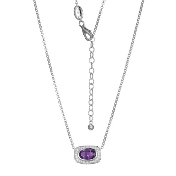 SS 19" Oval Amethyst and CZ Pendant - Walter Bauman Jewelers