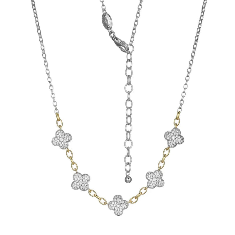 SS 19" Two - Tone 5 CZ Clover Necklace - Walter Bauman Jewelers