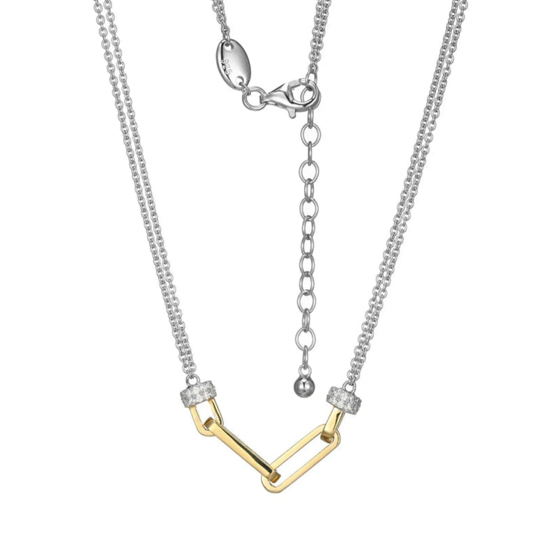 SS 19" Two - Tone CZ Cable and Paperclip Link Chain - Walter Bauman Jewelers