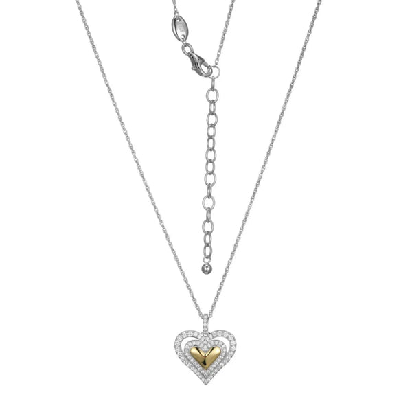 SS 19" Two - Tone CZ Heart Pendant - Walter Bauman Jewelers