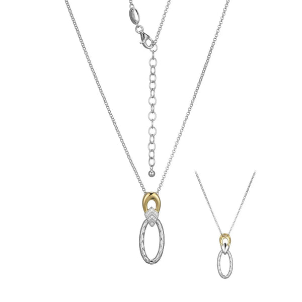 SS 19" Two - Tone CZ Oval Drop Pendant - Walter Bauman Jewelers