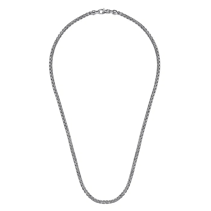 SS 22" 4mm Solid Men's Round Box Chain Necklace - Walter Bauman Jewelers