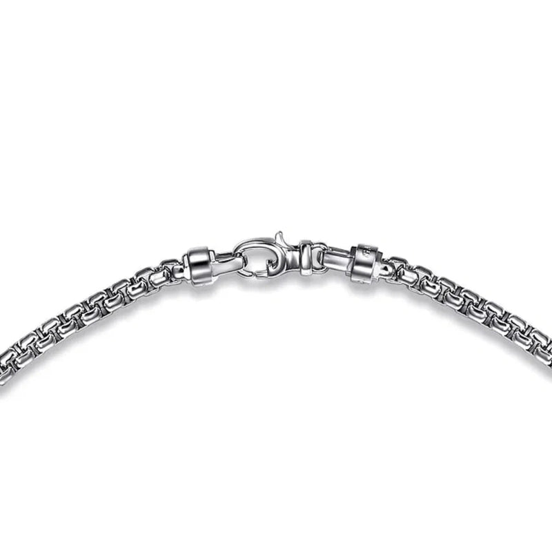 SS 22" 4mm Solid Men's Round Box Chain Necklace - Walter Bauman Jewelers